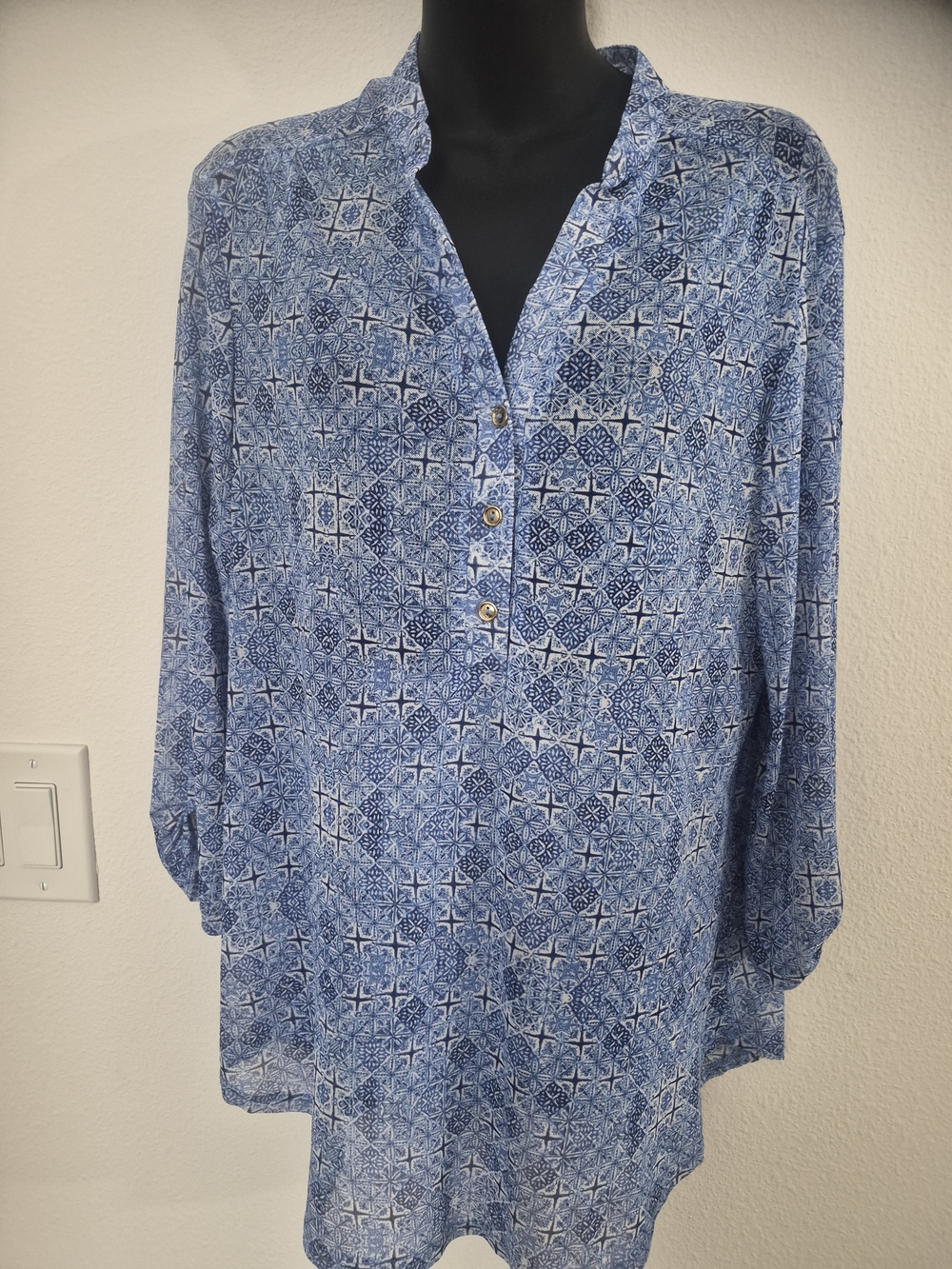 Perseption Blue Mosaic Print Long-Sleeve Tunic
